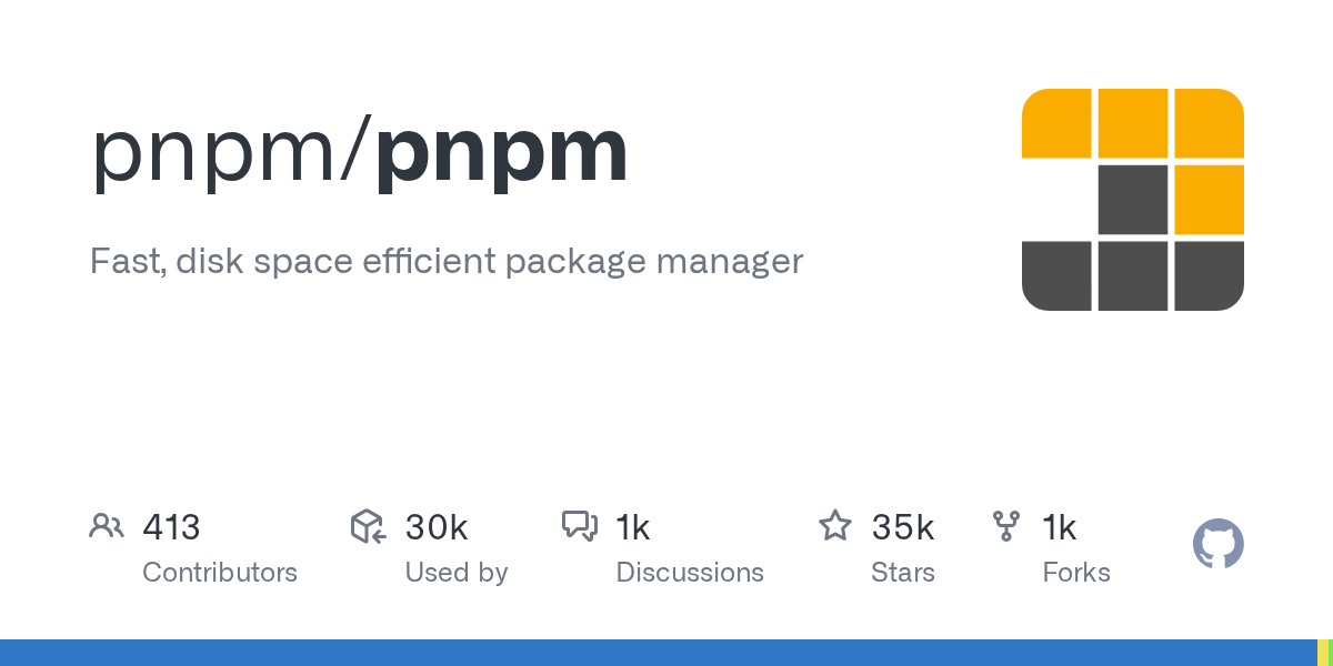 GitHub repository card for pnpm/pnpm showing release activity and stars