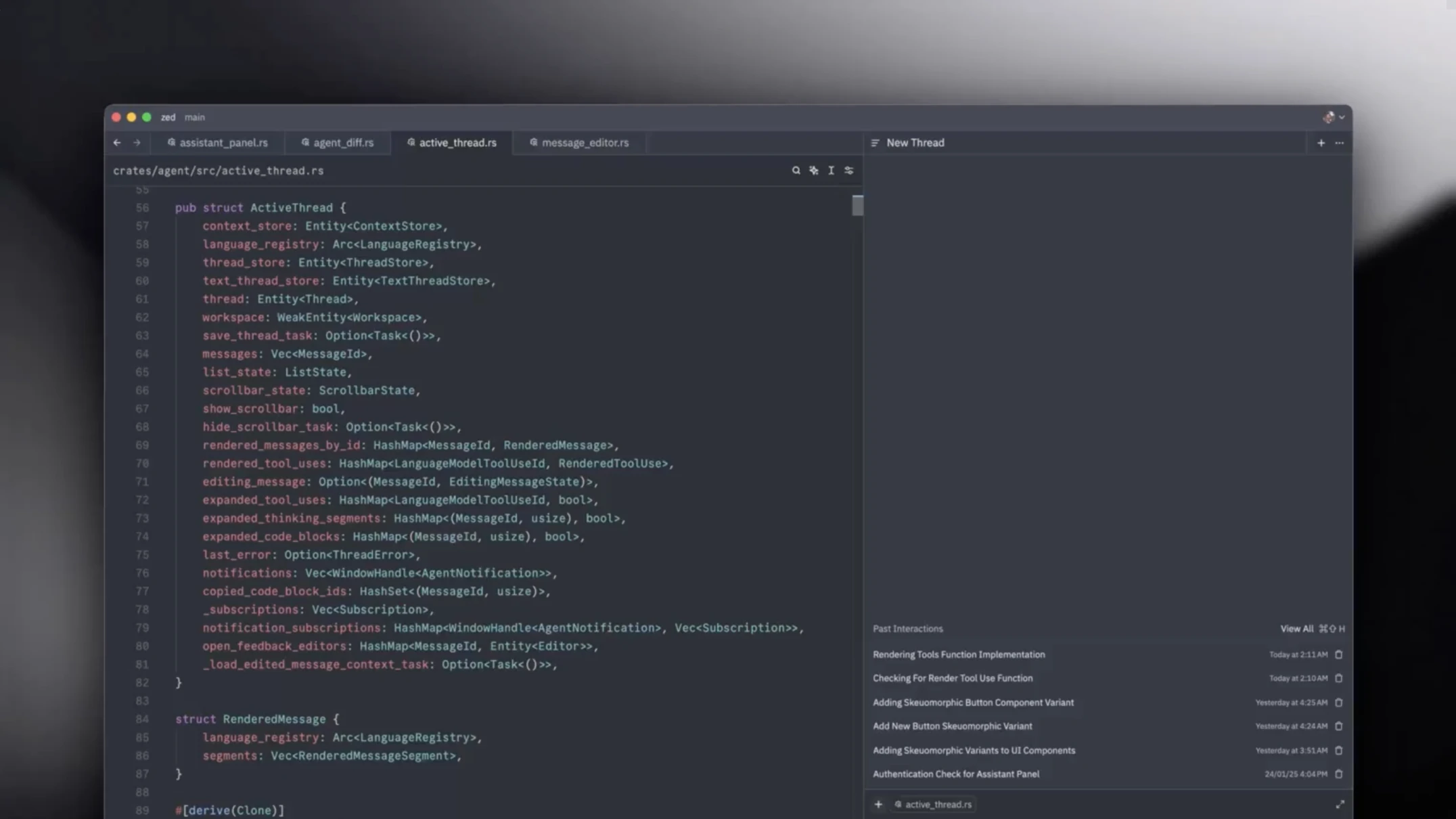 Zed AI agent panel for agentic editing