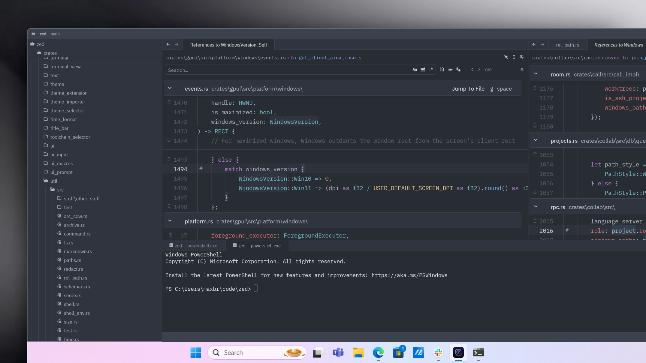Zed — main editor interface on Windows